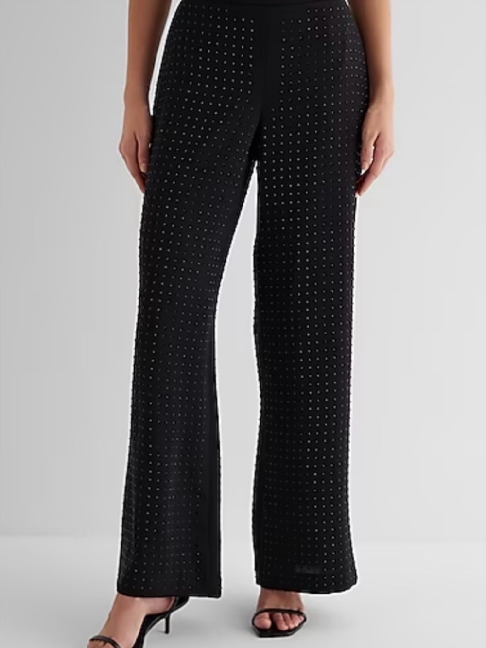 NWT Express Black Crystal Stud Embellished Wide-Leg Pants